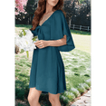 thumbnail image 5 of Women Summer Deep V Neck Elegant Bow Tie Mini Dress Sea Blue S, 5 of 7