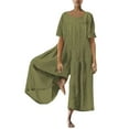 thumbnail image 2 of Baqcunre Jumpsuits For Women,Womens Elegant Casual Solid Short Sleeve Wide Leg Pants O Neck Jumpsuit,Pants For Women,Wide Leg Pants Woman,One Piece Jumpsuit,Womens Clothes,Army Green,M, 2 of 5