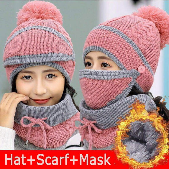 Tejiojio Winter Scarf Clearance Adult Windproof Hat Cycling Skiing Knit Hat Scarf Mask Sets Warm Knitted Cap