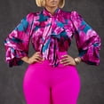 thumbnail image 2 of AURA Women Plus Size Floral Printed Two Piece Set Long Sleeve Shirt Wide Leg Pants Autumn Winter Outfit, 2 of 10