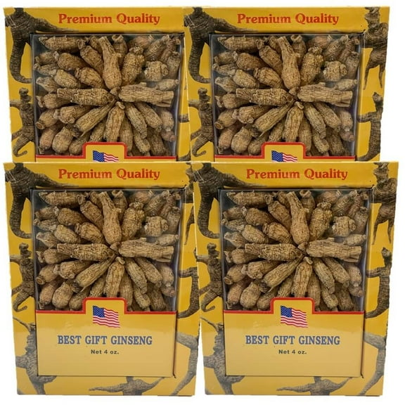 4 Boxes of Premium American Ginseng Root Medium Short Size (4 oz box)