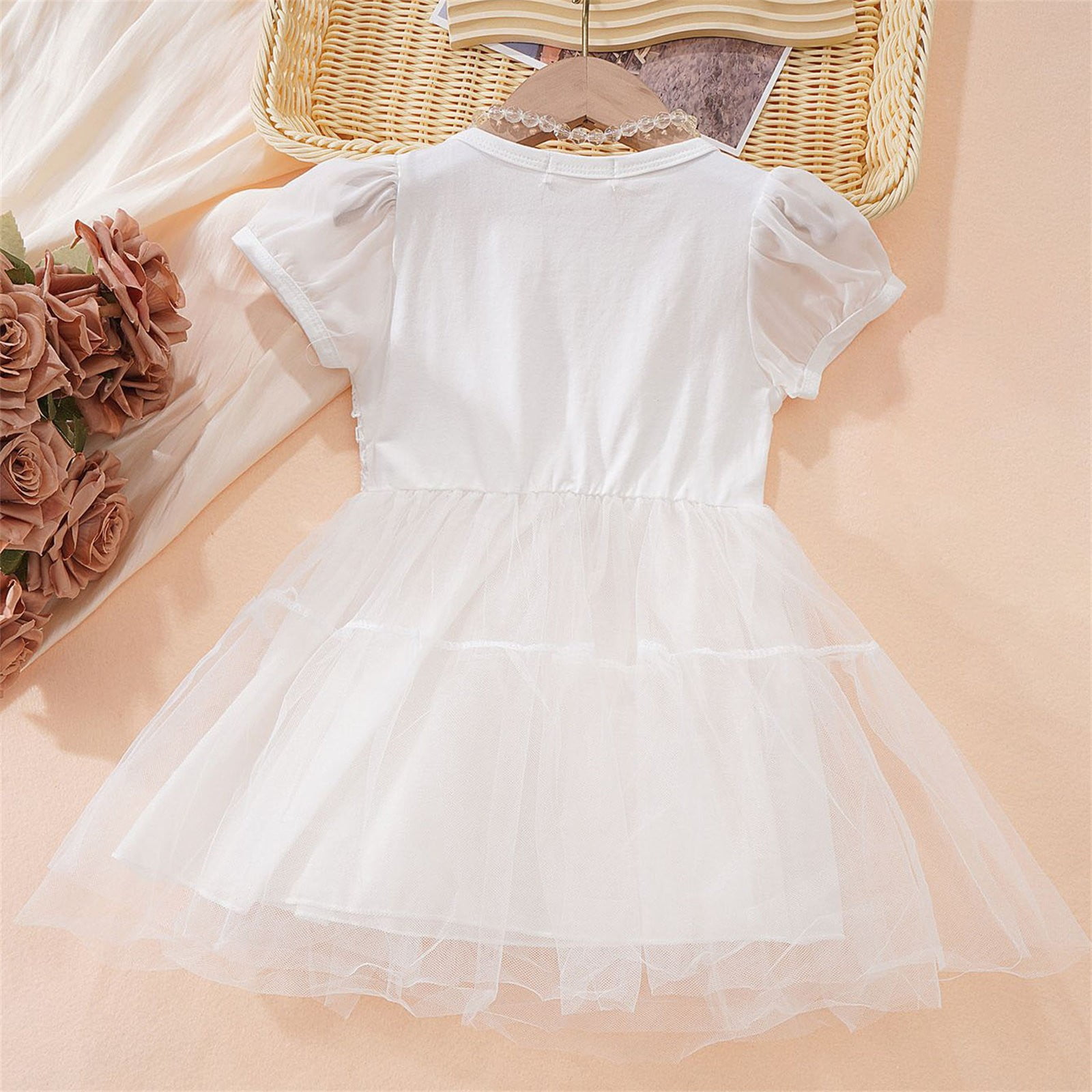 Big Kid Girl Dress Girl Dresses Casual Toddler Girl s Short Sleeve Patchwork Lace White Dress for 3 To 10 Years Girls Clothes White 3 4Years