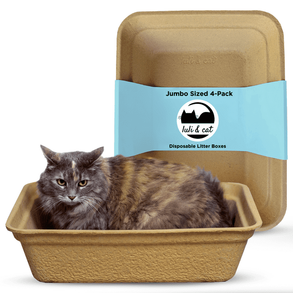 Luli & Cat Disposable Litter Boxes for Cats | Jumbo Sized 4-Pack | Durable and Water Resistant