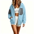 thumbnail image 6 of Tusihei Women Zip Up Hoodies Color Block Jackets Fleece Sweatshirts Fall Coat Long Sleeve Casual Tops, Blue XL, 6 of 7