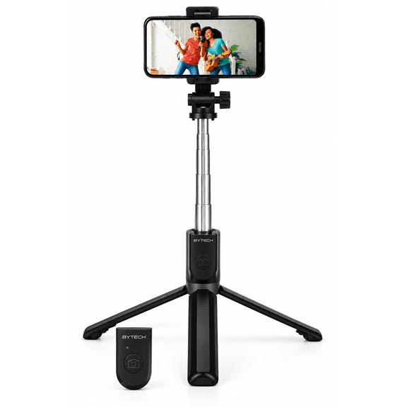 BYTECH Extendable Tripod with Bluetooth Remote, Foldable Phone Stand & Selfie Stick, Black