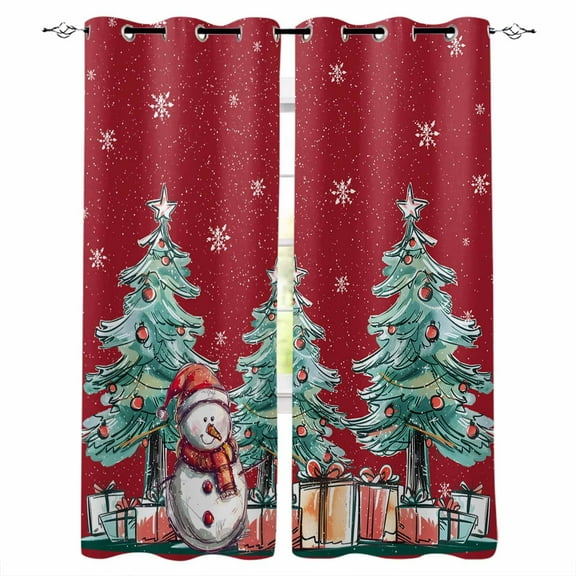 Hokiten Red Christmas Blackout Curtains | Light Blocking Print Window Curtains, Xmas Snowman Tree Snowflake Thermal Insulated Window Drapes for Living Room Kitchen Cafe (2 Panels, 104"W x 96"L)