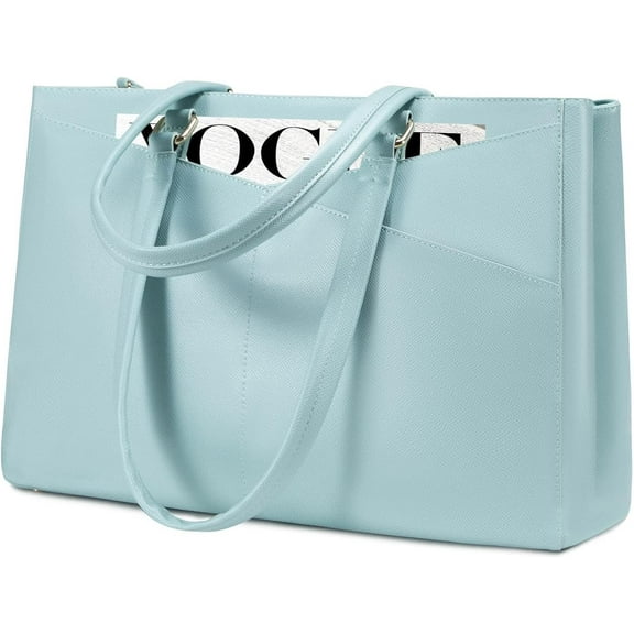 RKXQT Laptop Bag for Women 15.6 Inch Tote Bags Waterproof Leather Briefcase Computer Women Business Office Work Bag,Cyan-Blue