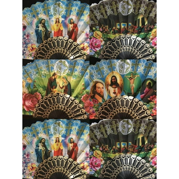 Set of 12 Religious Summer Black Hand Fans with Folding Design for Church Gift/Baptism Favor/Â Outdoor Church Services Summer Christian Gifts