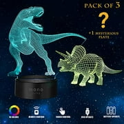 Angle View: 3D Night Light Dinosaur Toys llusion Lamp for Kids 3D Lamp 16 Color Nursery Light Brthday Chritmas for kids Trex Tyrannosaurus Triceratops Mysterious Dino Fans 3 Packs