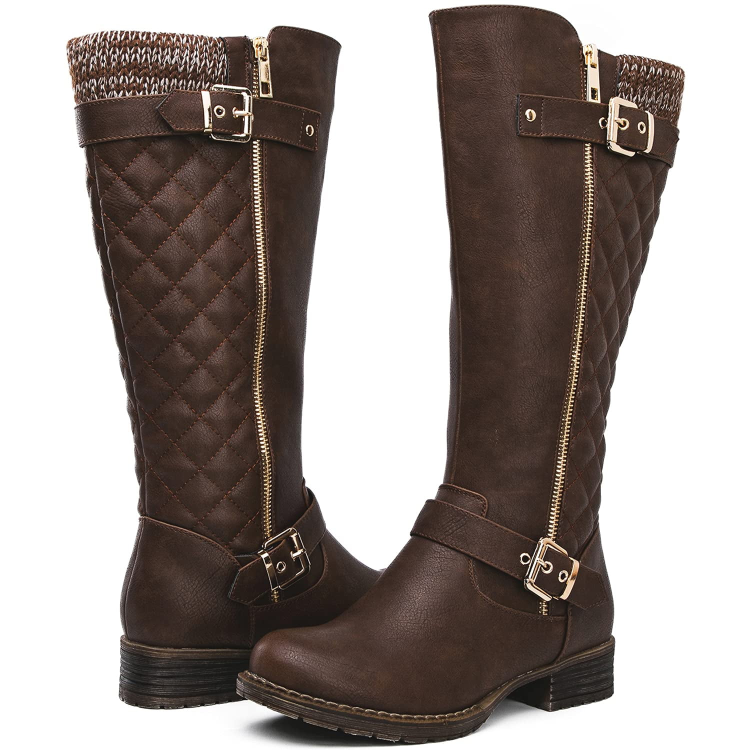 GLOBALWIN Women's Brown Quilted Knee-High Fall Winter Fashion Riding ...