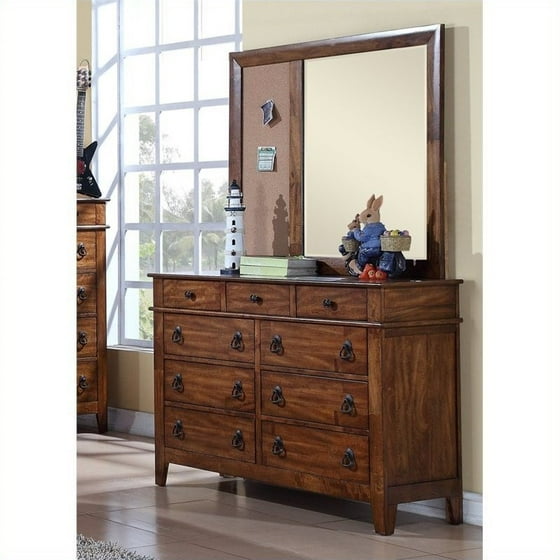 Elements Tucson Youth Dresser And Mirror In Light Brown Lacquer