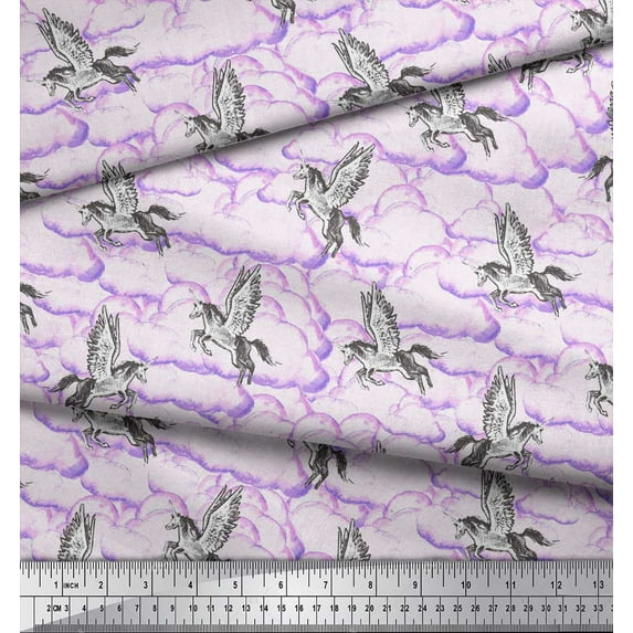 Soimoi Rayon Fabric Cloud & Unicorn Animal Printed Craft Fabric by the Yard 42 Inch Wide