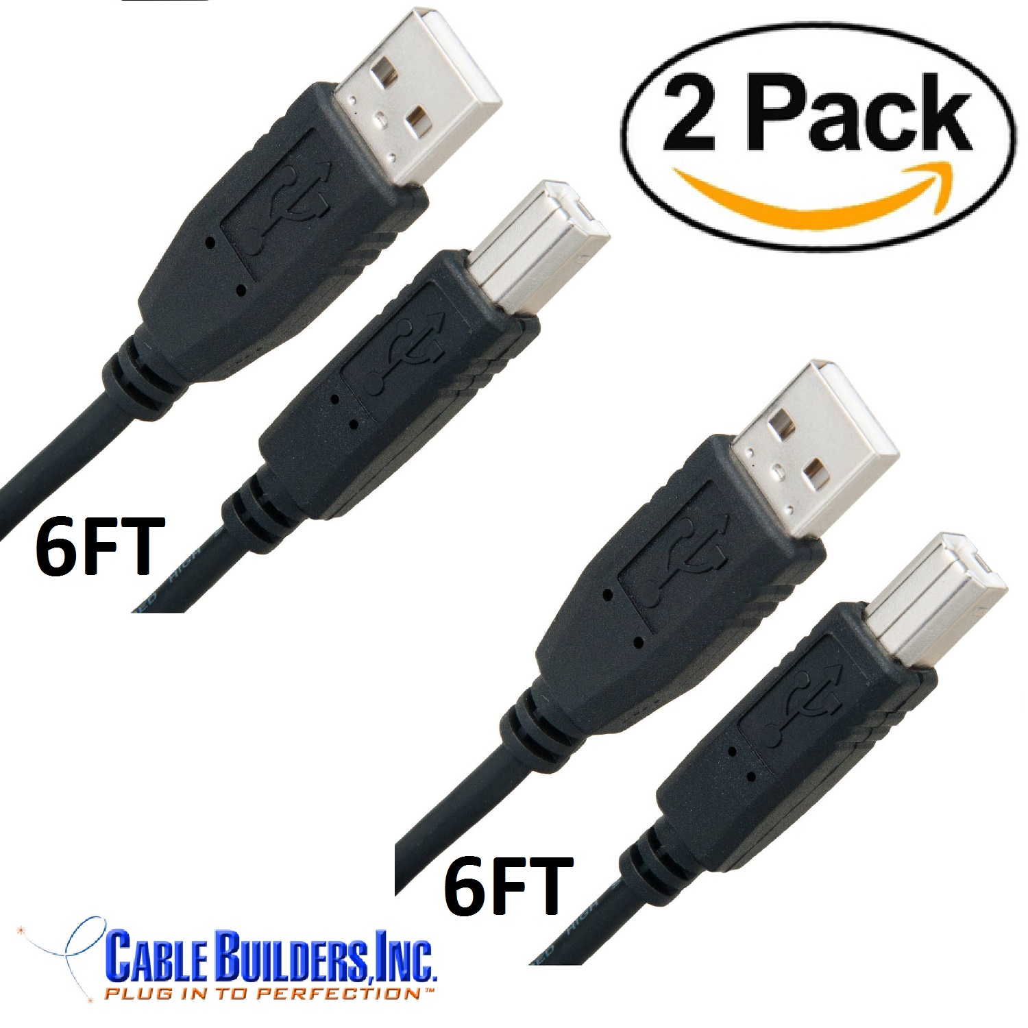 Cable Builders [2-PACK] USB Printer Cable USB Type A Male to B Male Cable (6FT x 2) High Speed USB 2.0 Type A-B 6ft x 2 Cords for Printers - image 2 of 2