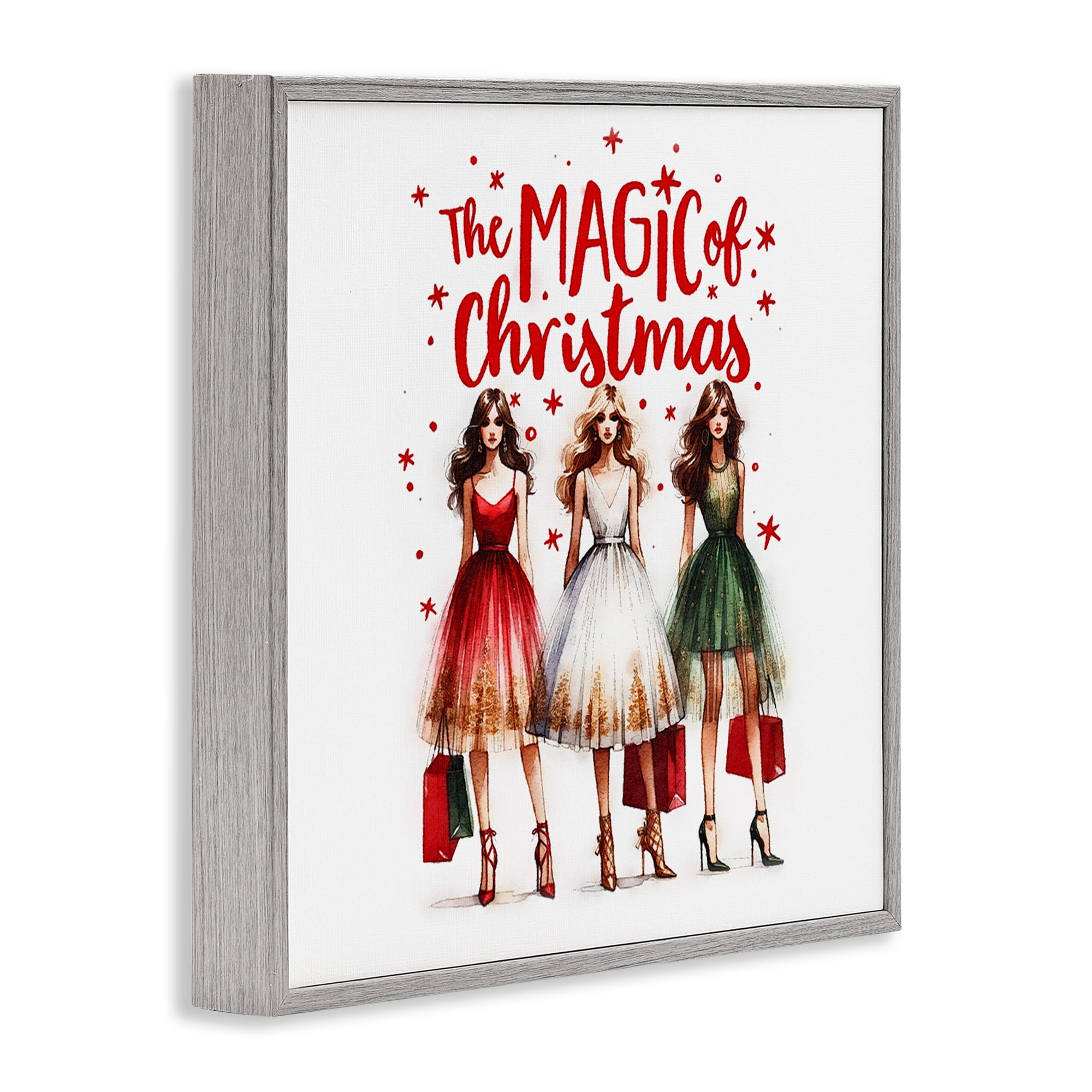Stupell Industries Glam Magic Of Christmas Holiday Painting Gray Framed Art Prints Wall Art, 17 x 17
