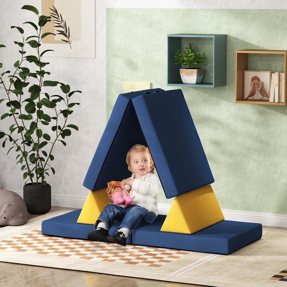 Qaba 6 Pieces Foam Climbing Blocks, Climbing Toys with Washable Cover, Climb and Crawl Activity Play Set Indoor for Toddlers, Blue