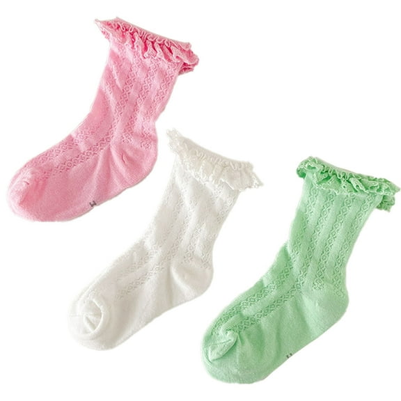 3 Pair Girls Cotton Mesh Socks Princess Dress solid color Socks For Toddler Kids Child 1-12 Years,L