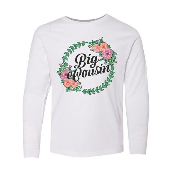 Inktastic Big Cousin with Flower Circle Long Sleeve Youth T-Shirt