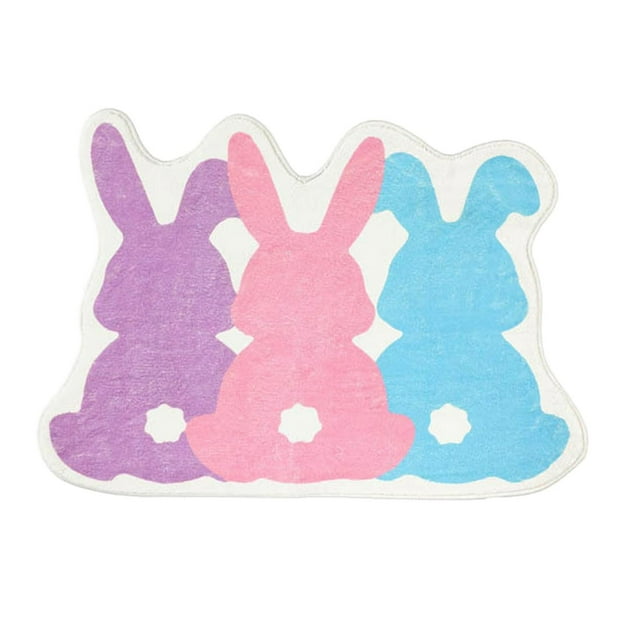 Easter Rabbit Bunny Eggshell Shaped Bunny Rug 27''X20'' Non Washable Welcome Door Mat Cute Spring Doormats For Indoor Outdoor Entrance Imitation Cashmeree Home Bathroom Bear Skin Blanket Squid Blanket