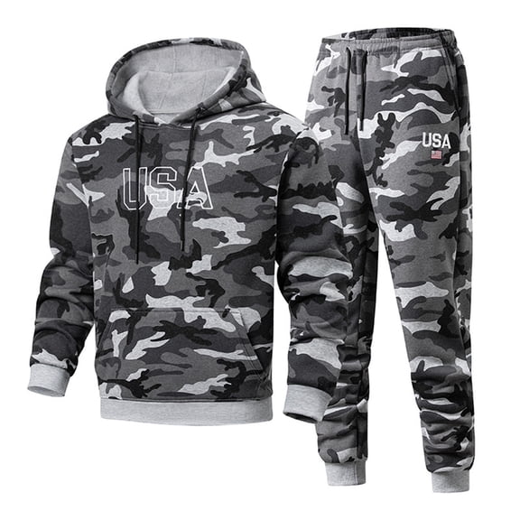 RUTAYY Men's Outfits Casual Long Sleeve Camouflage Hoodie and Pants Loose Fit Tracksuit Comfort Fashion Work Sets