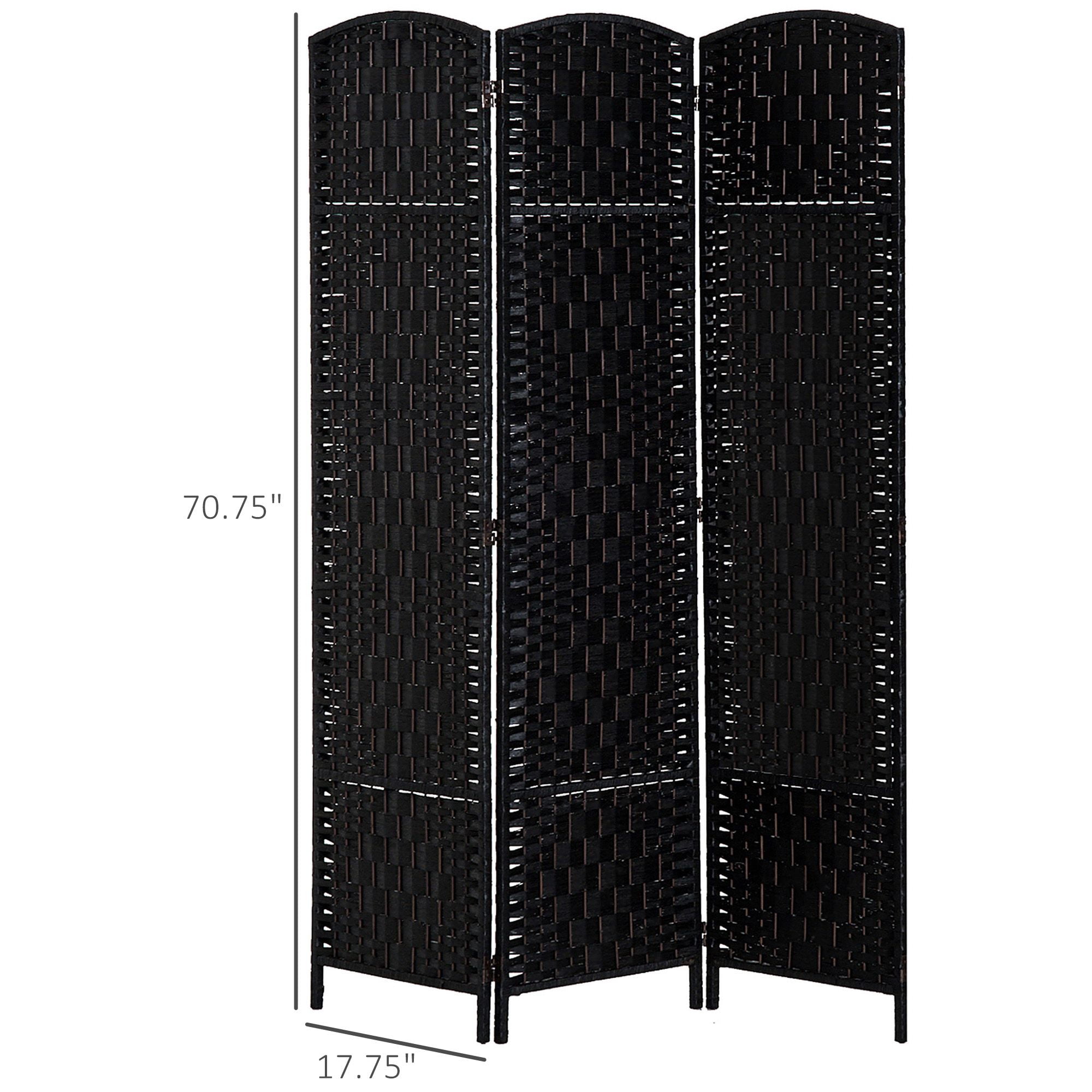 Dranite 3-Panel Folding Room Divider, 6FT Tall Portable Wicker Weave Privacy Screen, Black Partition Wall for Bedroom Home Office