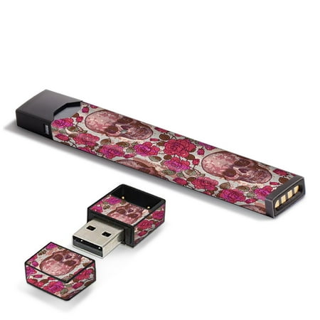 Skin Decal for Pax Juul Pod Vape / pink roses with skulls