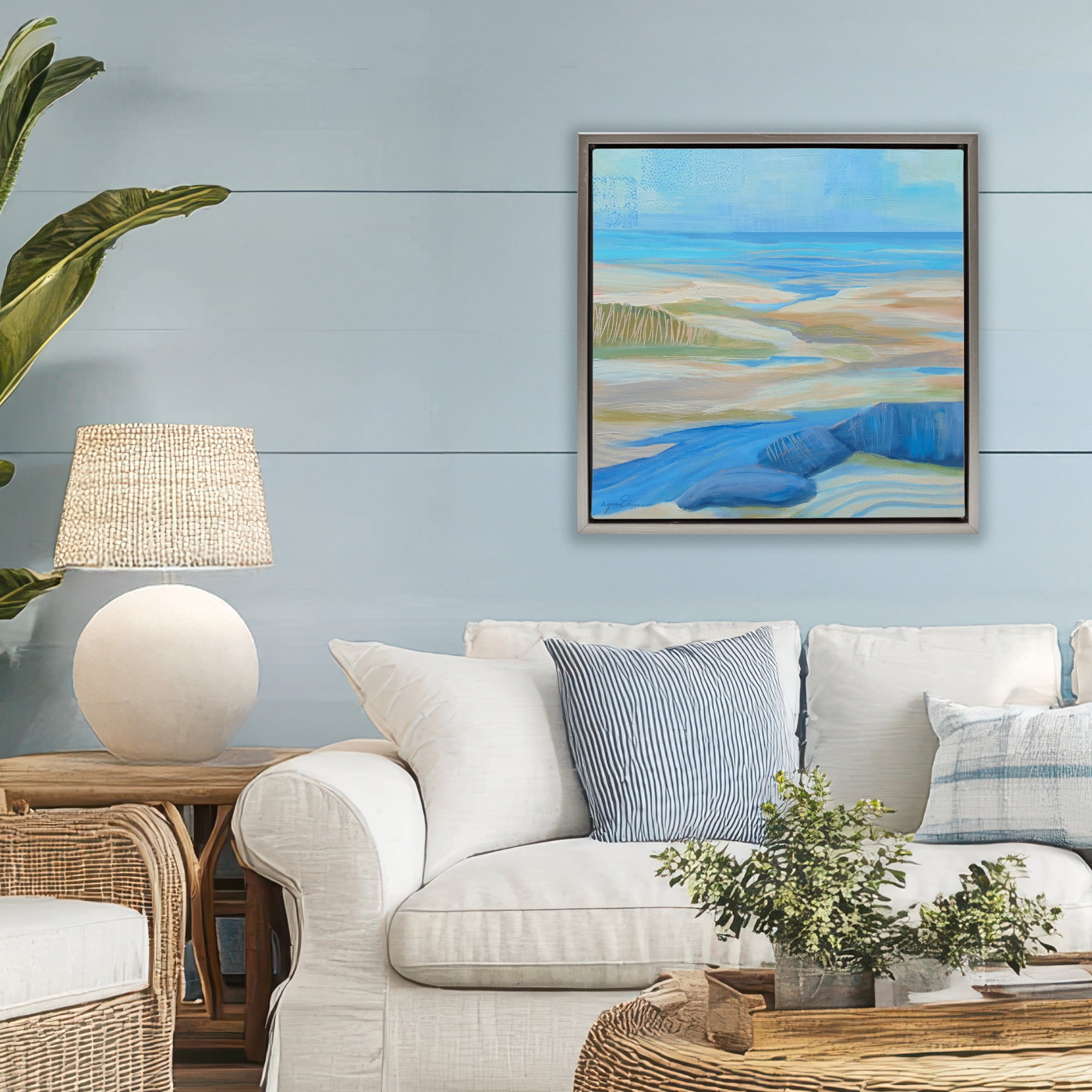 Stupell Industries Low Tide Azure Dunes Gray Framed Floater Canvas Wall Art, design by Lynn Ericson Fine Art