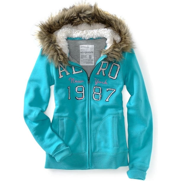 Sudadera con Capucha Aeropostale Forro de Piel Sintética Mujer Verde Extragrande