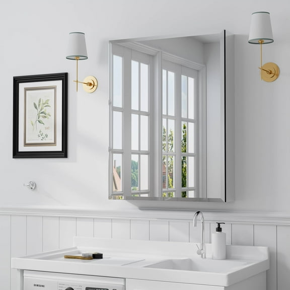 MAYEERTY 26"x20" Iron Rectangular Bathroom Mirror Cabinet, Black