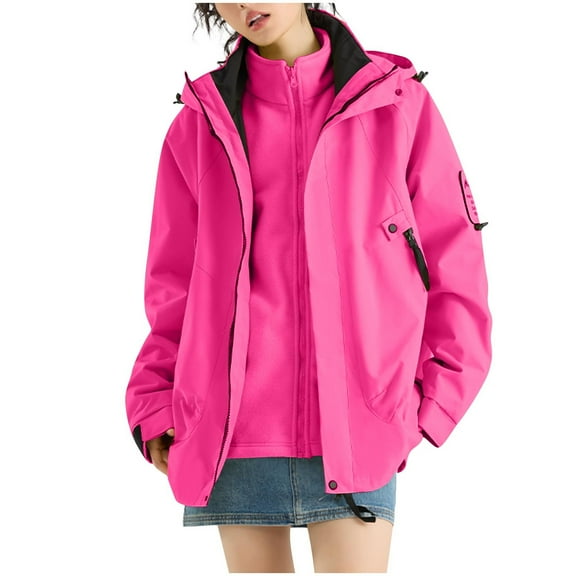 wdsxpo Women's 3 in 1 Windbreaker Jacket Winter Warm Fleece Inner Ski Jackets Fashion Snow Coat Snowboarding Jackets with Pockets