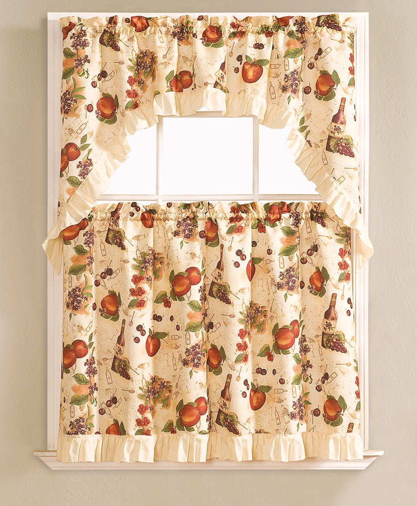 Blair Printed 3 Piece Kitchen Curtain Swag Tiers Set Beige 60x36
