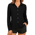 thumbnail image 2 of Women's Solid Color Casual Long Sleeve Collared Sun Protection Shirt | CSEONE,Black L, 2 of 6
