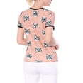 thumbnail image 3 of INSPIRE CHIC Women's Short Sleeve Contrast Cartoon Cats Pet Print Tee Ringer T-Shirt Tops M Pink, 3 of 6