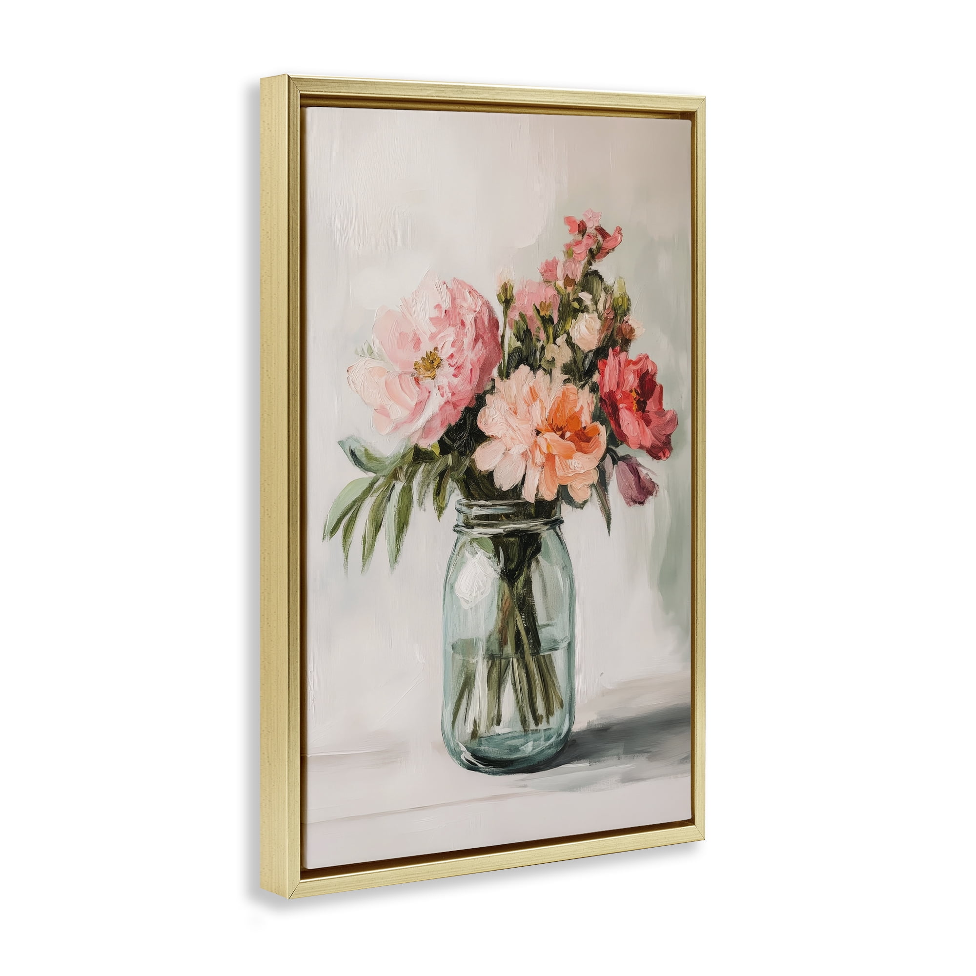 Stupell Industries Pink Flower Stems in Jar Gold Framed Floater Canvas Wall Art, design by Petal Prints Design