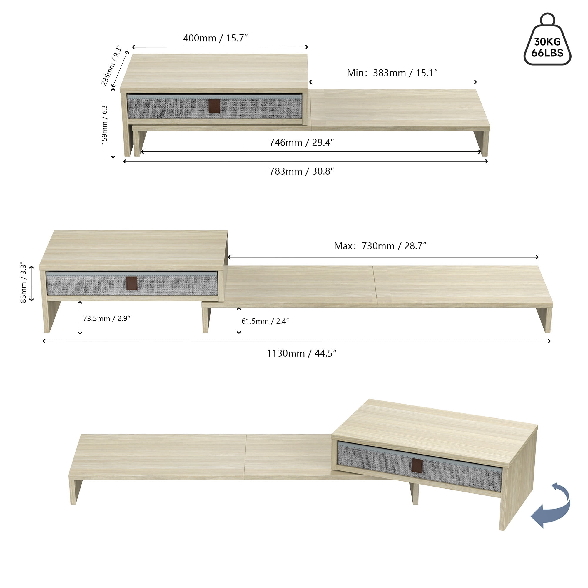 Fenge Computer Monitor Riser Stand with Drawer for 2 or 3 Monitors