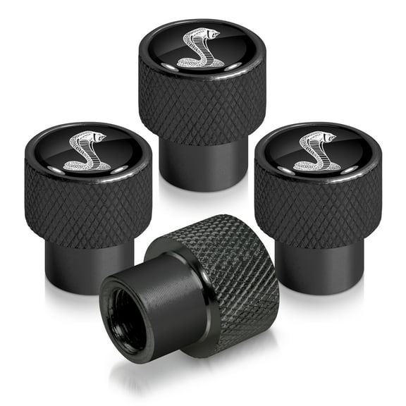 Ford Mustang Cobra in Black on Black Aluminum Tire Valve Stem Caps