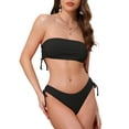 thumbnail image 1 of INSPIRAR CHIC Conjuntos de Bikini de Dos Piezas para Mujeres con Tirantes de Banda y Lazo Lateral, Parte Superior Sin Tirantes y Parte Inferior en Forma de Triángulo, Trajes de Baño Medianos en Negro, 1 of 5