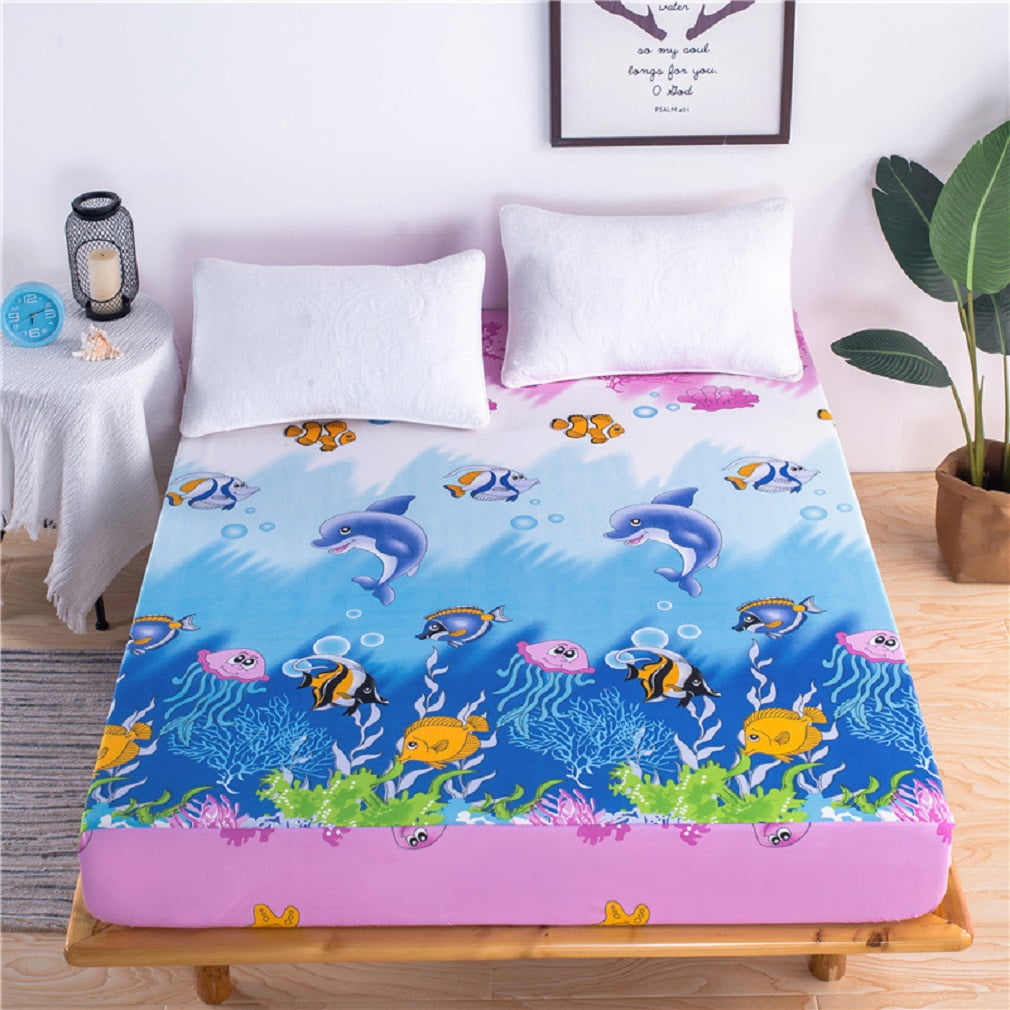 Cute Cartoon Elastic Waterproof Fitted Bed Sheet Sea World King Size Walmart