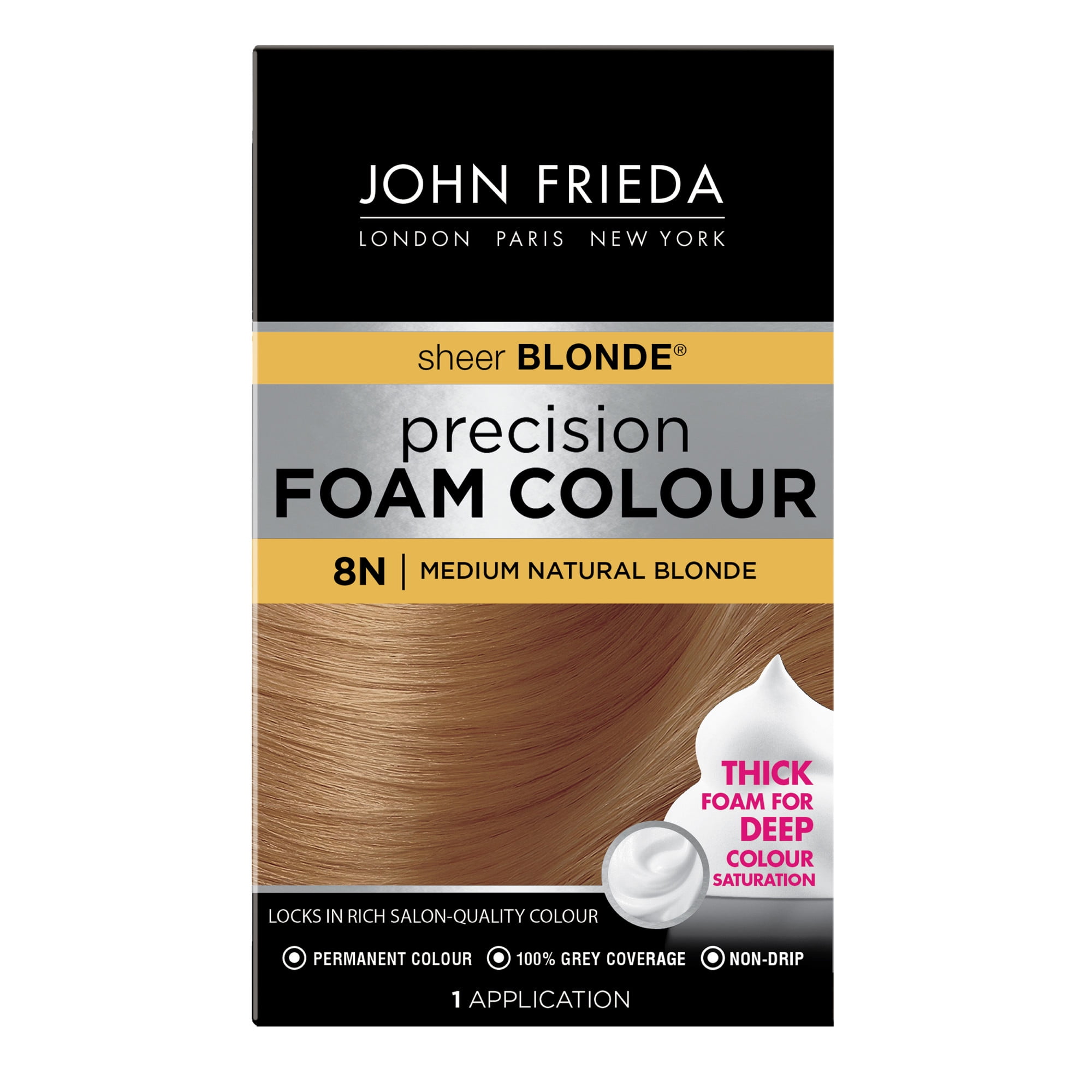 John Frieda Sheer Blonde Permanent Precision Hair Color Foam, 8N Medium  Natural Blonde, 1 Application 