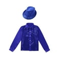 thumbnail image 2 of renvena Kids Boys Sequin Long Sleeve Button-Down Shirt Party Jacket Top with Hat Hip Hop Jazz Dance Blue 13-14, 2 of 7
