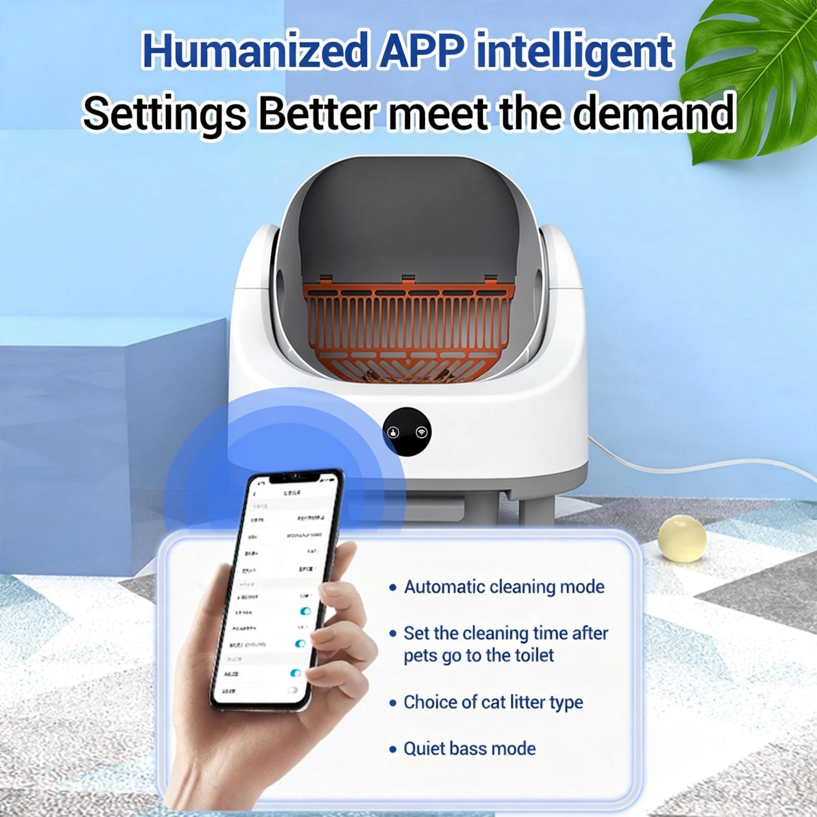 GIMMYFIVE Self-Cleaning Cat Litter Box, APP Control, Odor and Safety Sensors, Open-Top for Multiple Cats