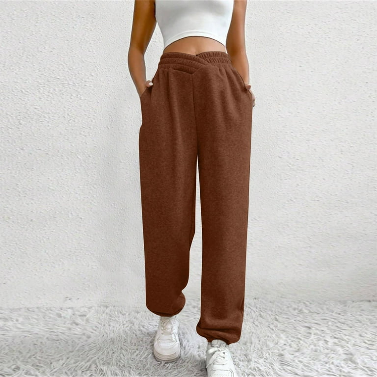 RPVATI Baggy Sweatpants for Women Wide Leg Solid Color Cinch Bottom Joggers  Pants Maternity High Waist Elastic Waist Loose Fit Sweatpants Fall Fleece  with Pockets Baggy Pants Brown S 