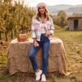 thumbnail image 5 of Womens Lapel Collar Plaid Flannel Jacket Shacket Coat Outerwear Casual Fall Wear S, 5 of 8