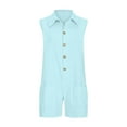 thumbnail image 4 of AherBiu Cotton Linen Jumpsuits for Women Half Button Lapel V Neck Wide Leg Rompers with Pockets 1 Piece Outfits, 4 of 7