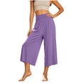 thumbnail image 4 of Capri Pants for Women High Waist Workout Yoga Pants with Pockets Lightweight Wide Leg Cropped Trousers Loungewear, 4 of 7
