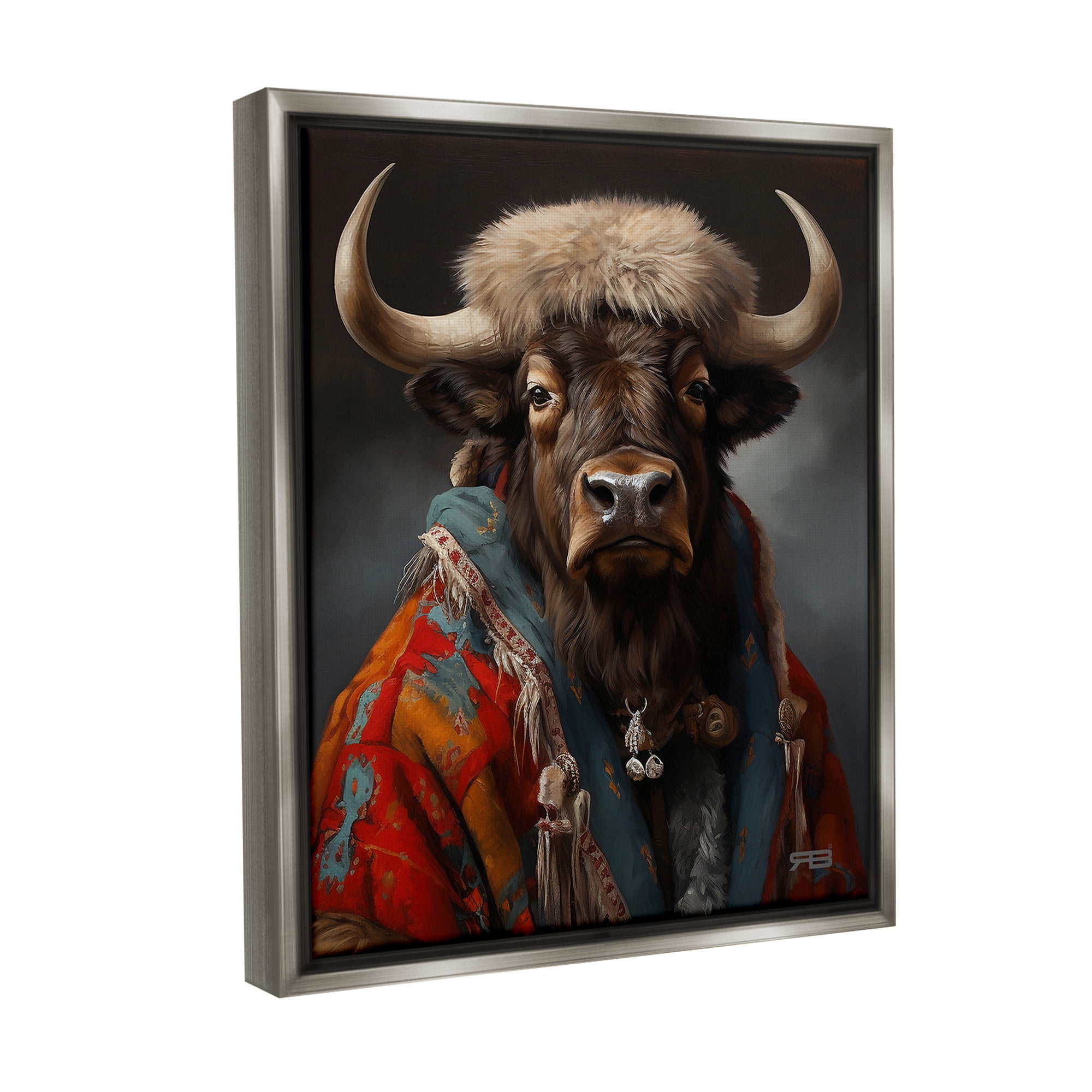 Stupell Industries Cattle with Traditional Clothing Animals & Insects Painting Gray Floater Framed Canvas Art Print Wall Art, 17 x 21