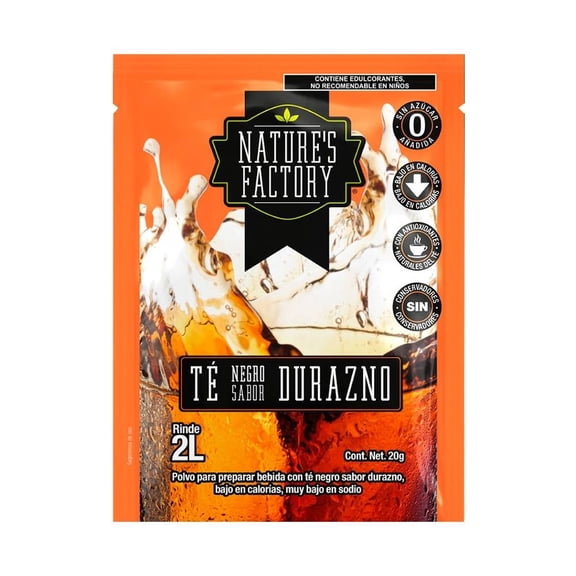 Polvo para preparar bebida Nature's Factory té negro sabor duraznp 20 g