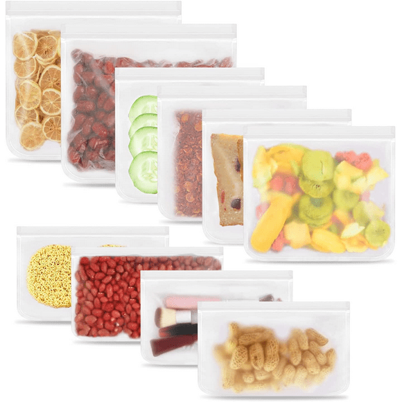 Ziplock Reusable Food Storage Bags Gallon Freezer Bags 10 Pack Reusable Sandwich Snack Bags - Silicon Reusable Silicone Bags for Vegetable Meat Cheese Food Storage Zip Lock Bags