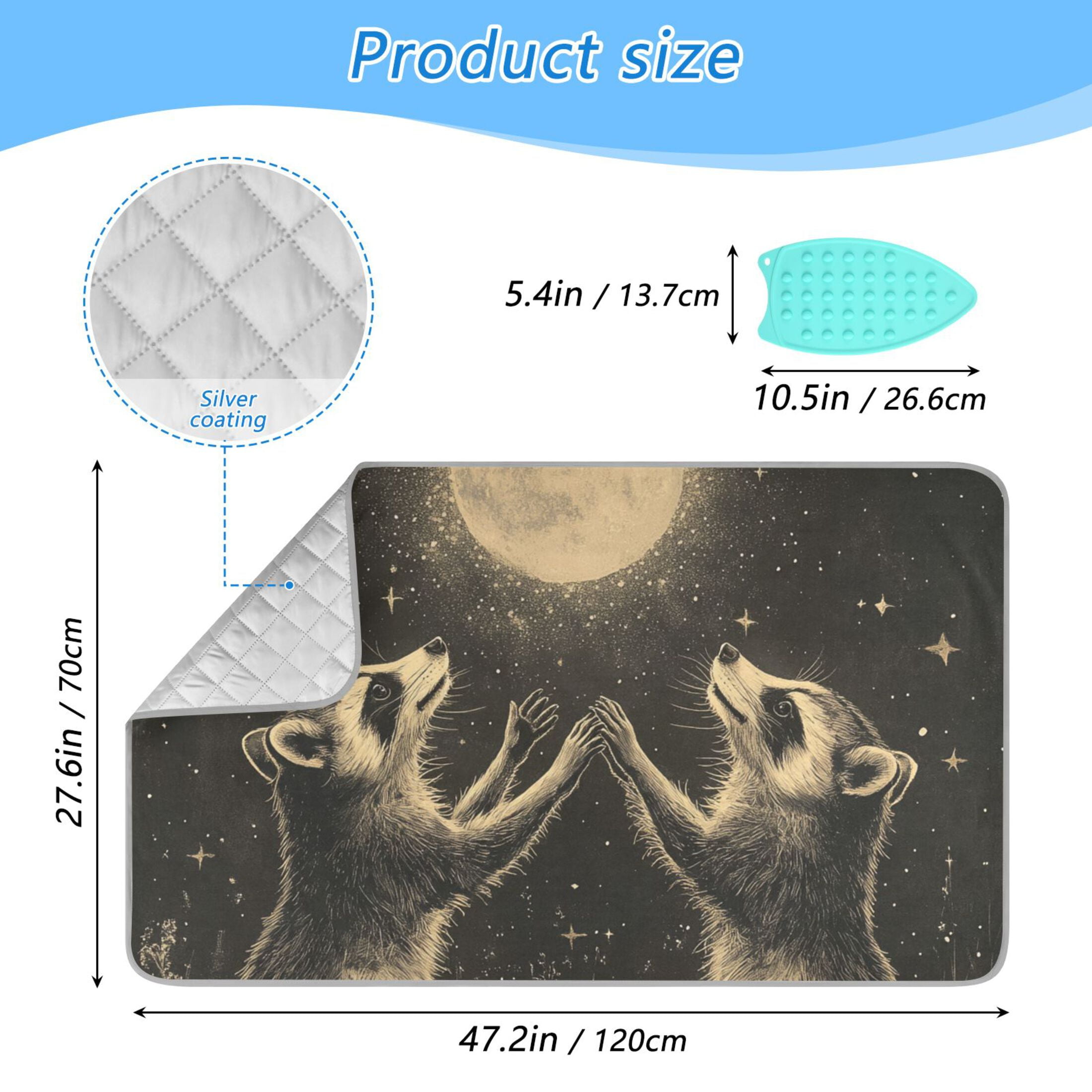 Raccoons Moon Stars Ironing Board Covers Heat Resistant Ironing Pad Mat Portable for Travel Washer Dryer Table