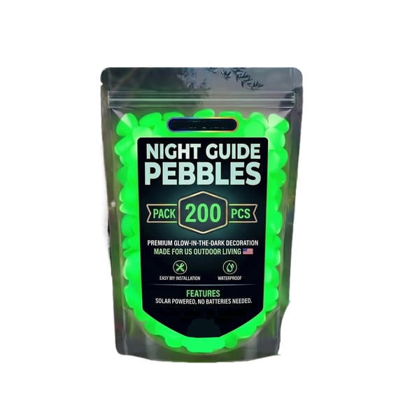 Glow in the Dark Pebbles Green Luminous Garden Stones Solar Powered Glowing Rocks for Outdoor Walkways Patio Yard Plant Pots Aquarium Fish Tank Decor 200-Piece