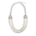 thumbnail image 7 of Elegant Double Strand Pearl and Crystal Statement Necklace - Wedding Jewelry Necklace Silver, 7 of 7